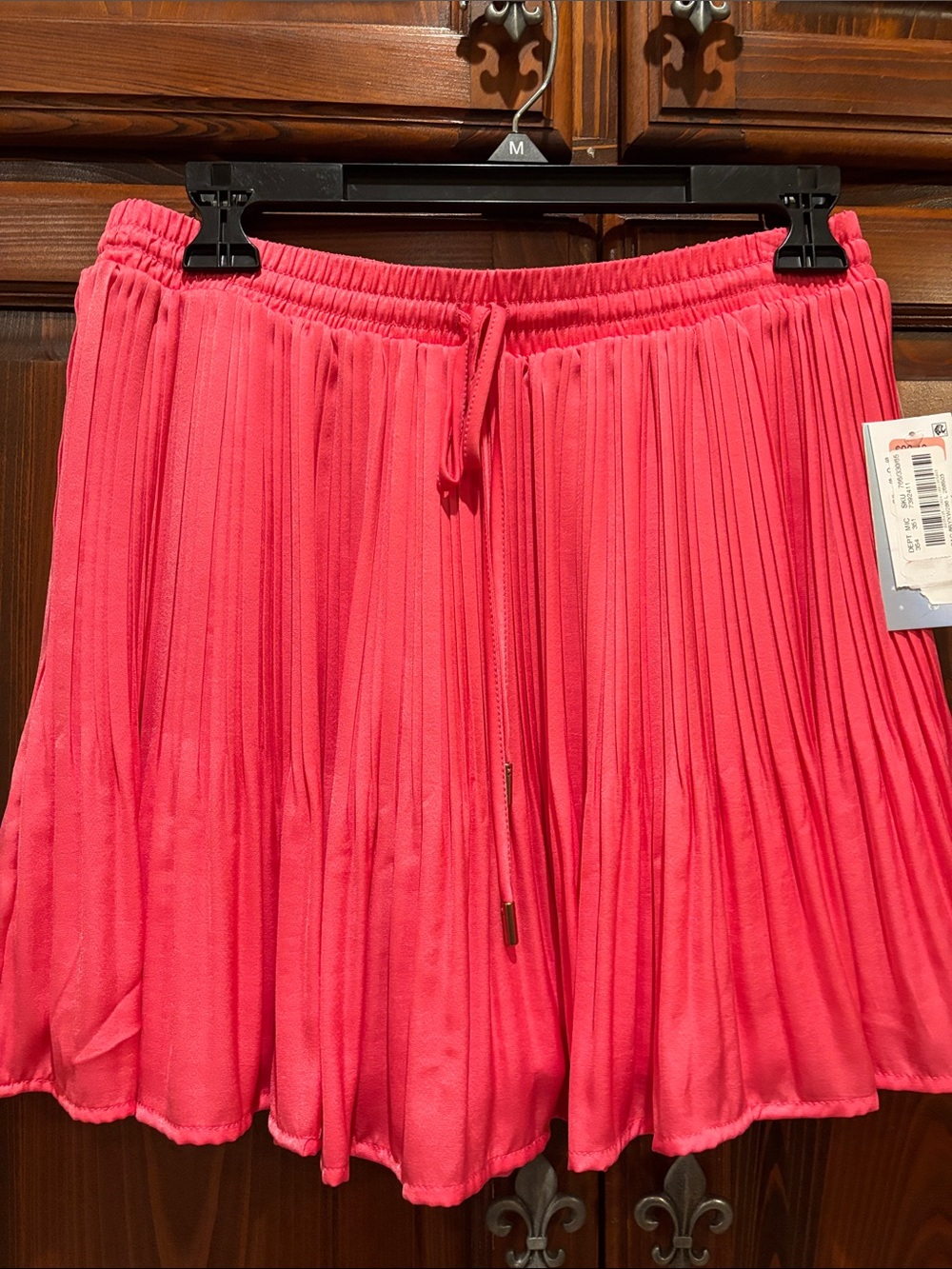 Pleated Drawstring Skater Skirt in Coral Pink